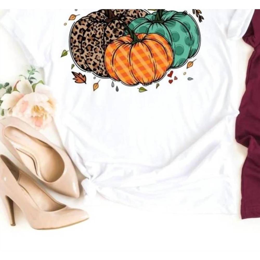 NEW THE SHIRT COMPANY women's fall pumpkin with leaves shirt in white